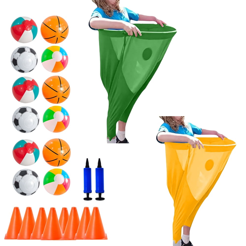 Grandma Pants Yard Game,Granny Pants Outdoor Game Set with 4/8/12/16 Bouncy Balls and 4/8 Marker Cones,1/4 Air Pump,Recreational Tossing Games,Field Family Reunion Games Outdoor Games Sets for Adults