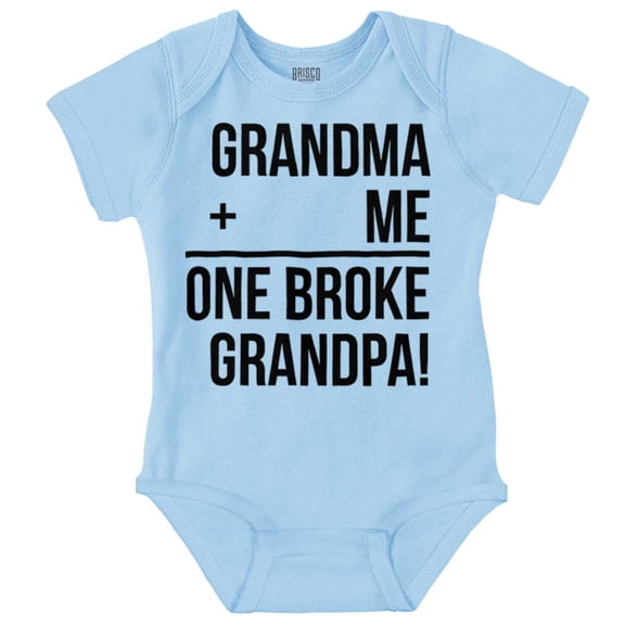 Grandma Plus Me Is One Broke Grandpa Romper Boys or Girls Infant Baby Brisco Brands 18M
