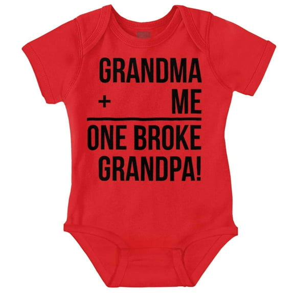 Grandma Plus Me Is One Broke Grandpa Romper Boys or Girls Infant Baby Brisco Brands 24M