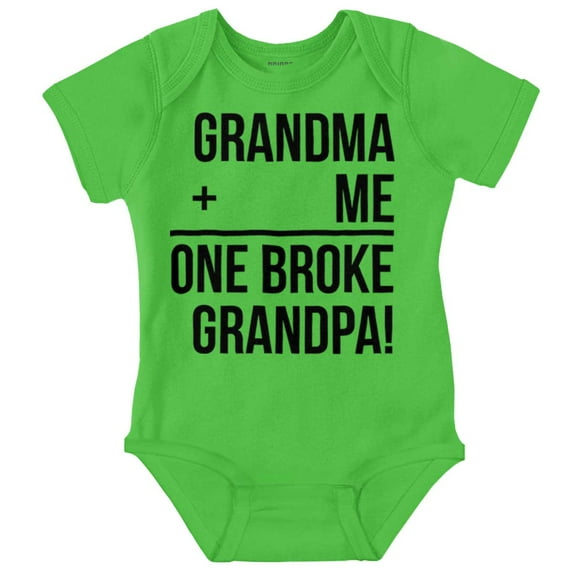 Grandma Plus Me Is One Broke Grandpa Romper Boys or Girls Infant Baby Brisco Brands 6M