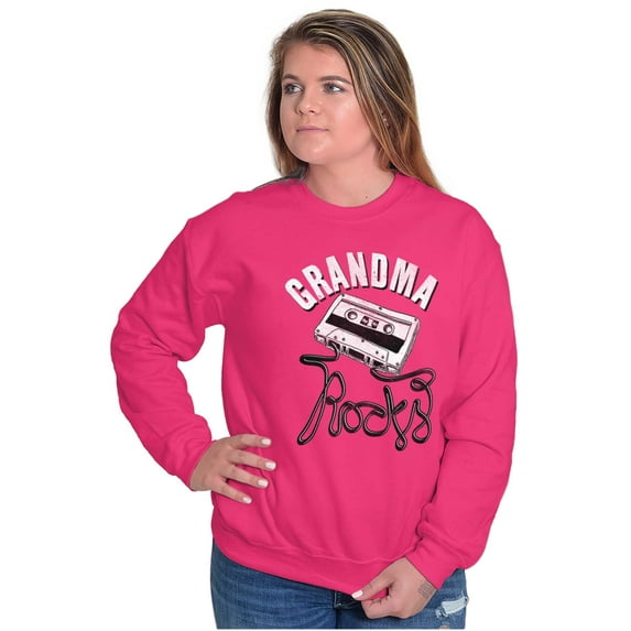 Grandma Rocks Funny Cassette Cute Women Plus Size Crewneck Sweatshirt Brisco Brands 2X
