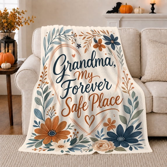 Grandma'S Forever Safe Place Botanical Heart, Peaceful Botanical Garden Scene, Warm Flannel Blanket for Sunroom and Reading Nook, Garden Lovers Valentine's Day Gift, Botanical Home Decor