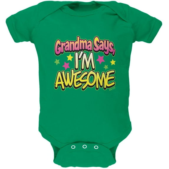 Grandma Says I'm Awesome Soft Baby One Piece Kelly Green 24 Month