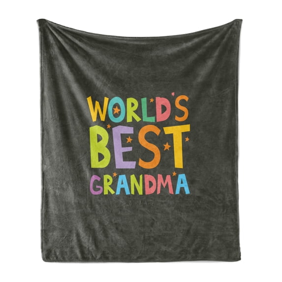 Grandma Soft Flannel Fleece Blanket, Best Grandmother Words with Colorful Letters Doodle Stars on Greyscale Background, Cozy Plush for Indoor and Outdoor Use, 50" x 60", Multicolor, by Ambesonne