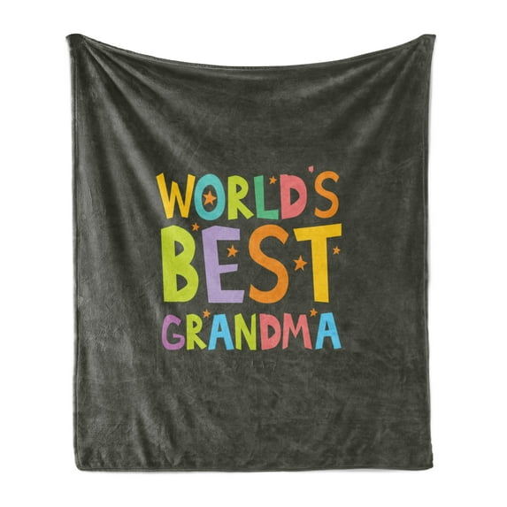 Grandma Soft Flannel Fleece Blanket, Best Grandmother Words with Colorful Letters Doodle Stars on Greyscale Background, Cozy Plush for Indoor and Outdoor Use, 50" x 70", Multicolor, by Ambesonne