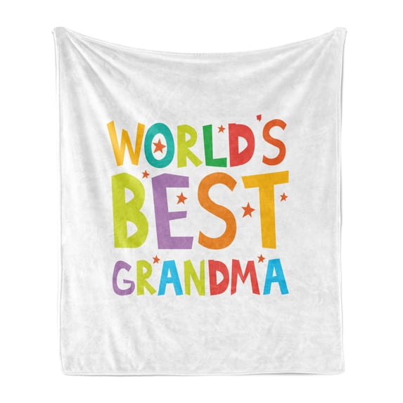 Grandma Soft Flannel Fleece Blanket, Cartoon Style Lettering Worlds Best Grandma Words with Stars Colorful Illustration, Cozy Plush for Indoor and Outdoor Use, 50" x 70", Multicolor, by Ambesonne