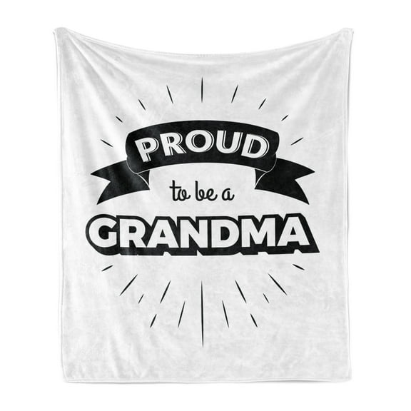 Grandma Soft Flannel Fleece Blanket, Inspirational Words with a Banner and Abstract Short Lines Monochrome Illustration, Cozy Plush for Indoor and Outdoor Use, 60" x 80", Black White, by Ambesonne