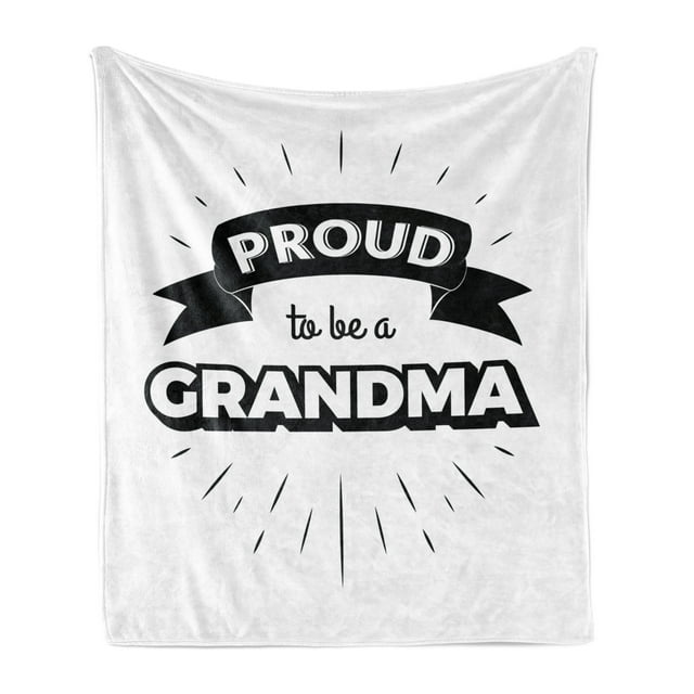 Grandma Soft Flannel Fleece Blanket, Inspirational Words with a Banner and Abstract Short Lines Monochrome Illustration, Cozy Plush for Indoor and Outdoor Use, 60" x 80", Black White, by Ambesonne
