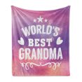 thumbnail image 1 of Grandma Soft Flannel Fleece Blanket, Stars and Heart Silhouettes with Swirled Lines Pattern on Bokeh Background, Cozy Plush for Indoor and Outdoor Use, 50" x 70", Purple Coral White, by Ambesonne, 1 of 6