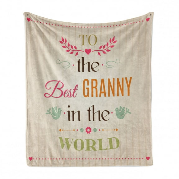 Grandma Soft Flannel Fleece Throw Blanket, Best Granny Words with Bird Silhouettes Leaves and Arrows on Stripes Background, Cozy Plush for Indoor and Outdoor Use, 50" x 70", Multicolor, by Ambesonne