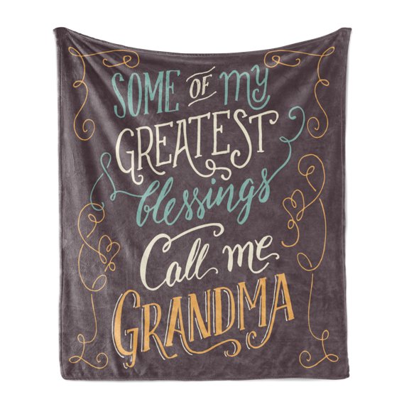 Grandma Soft Flannel Fleece Throw Blanket, Greatests Call Me Grandma Words with Ornamental Swirled and Curved Lines, Cozy Plush for Indoor and Outdoor Use, 50" x 70", Multicolor, by Ambesonne
