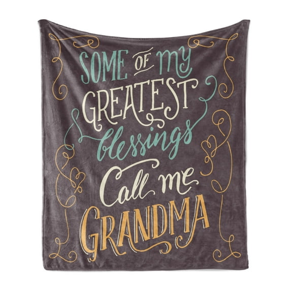 Grandma Soft Flannel Fleece Throw Blanket, Greatests Call Me Grandma Words with Ornamental Swirled and Curved Lines, Cozy Plush for Indoor and Outdoor Use, 50" x 70", Multicolor, by Ambesonne