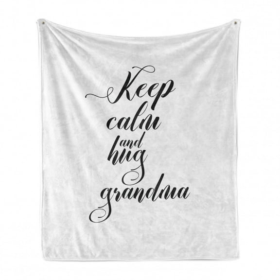 Grandma Soft Flannel Fleece Throw Blanket, Monochrome Hand Lettering Words About Hugging Grandma Calligraphy, Cozy Plush for Indoor and Outdoor Use, 50" x 60", Black White, by Ambesonne