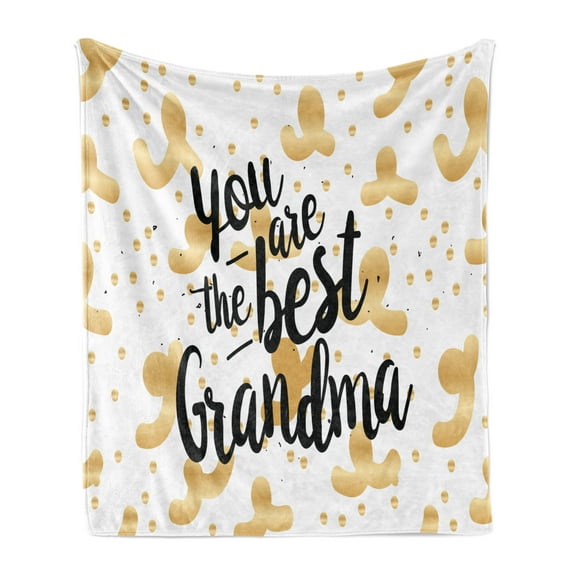 Grandma Soft Flannel Fleece Throw Blanket, Monochrome Words with Beige Dots and Swirls Background Cherishing Elderly, Cozy Plush for Indoor and Outdoor Use, 50" x 60", Beige Black White, by Ambesonne