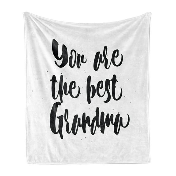 Grandma Soft Flannel Fleece Throw Blanket, Monochrome Words About Best Grandmother on a Grunge Inspired Dotted Background, Cozy Plush for Indoor and Outdoor Use, 50" x 60", Black White, by Ambesonne