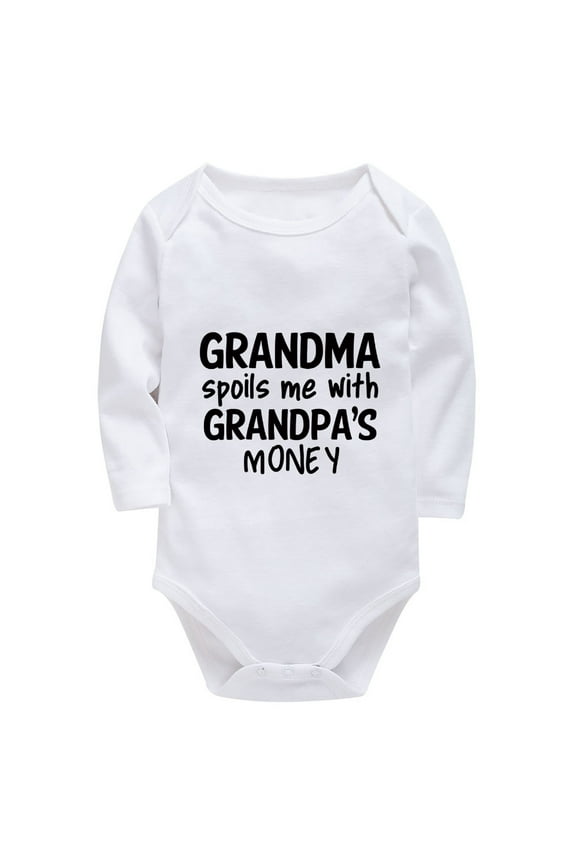 Grandma Spoils Me With Grandpa's Money Baby Outfit Boy Long Sleeve Baby Boys Romper White Boy Clothes 0-3 Months