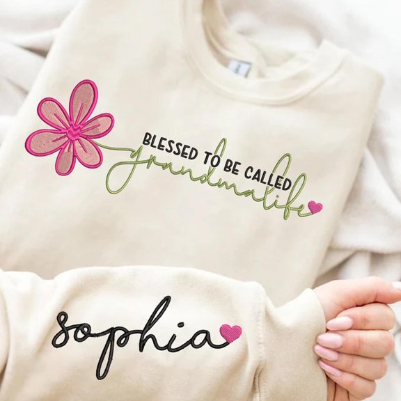 Grandma Sweatshirt, Custom Embroidered Mama Crewneck With Kids Names, Unisex Sweatshirt, LINHKHA