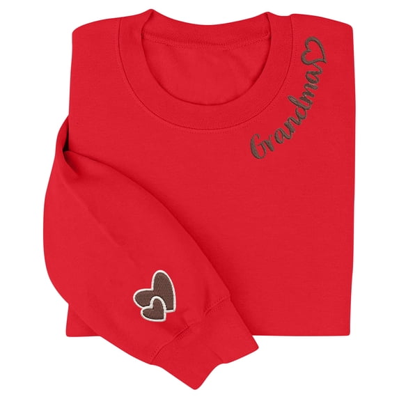 Grandma Sweatshirts for Women Heart Long Sleeve Crew Neck Oversized Shirts Pullover Mothers Day Tops (L, Red)