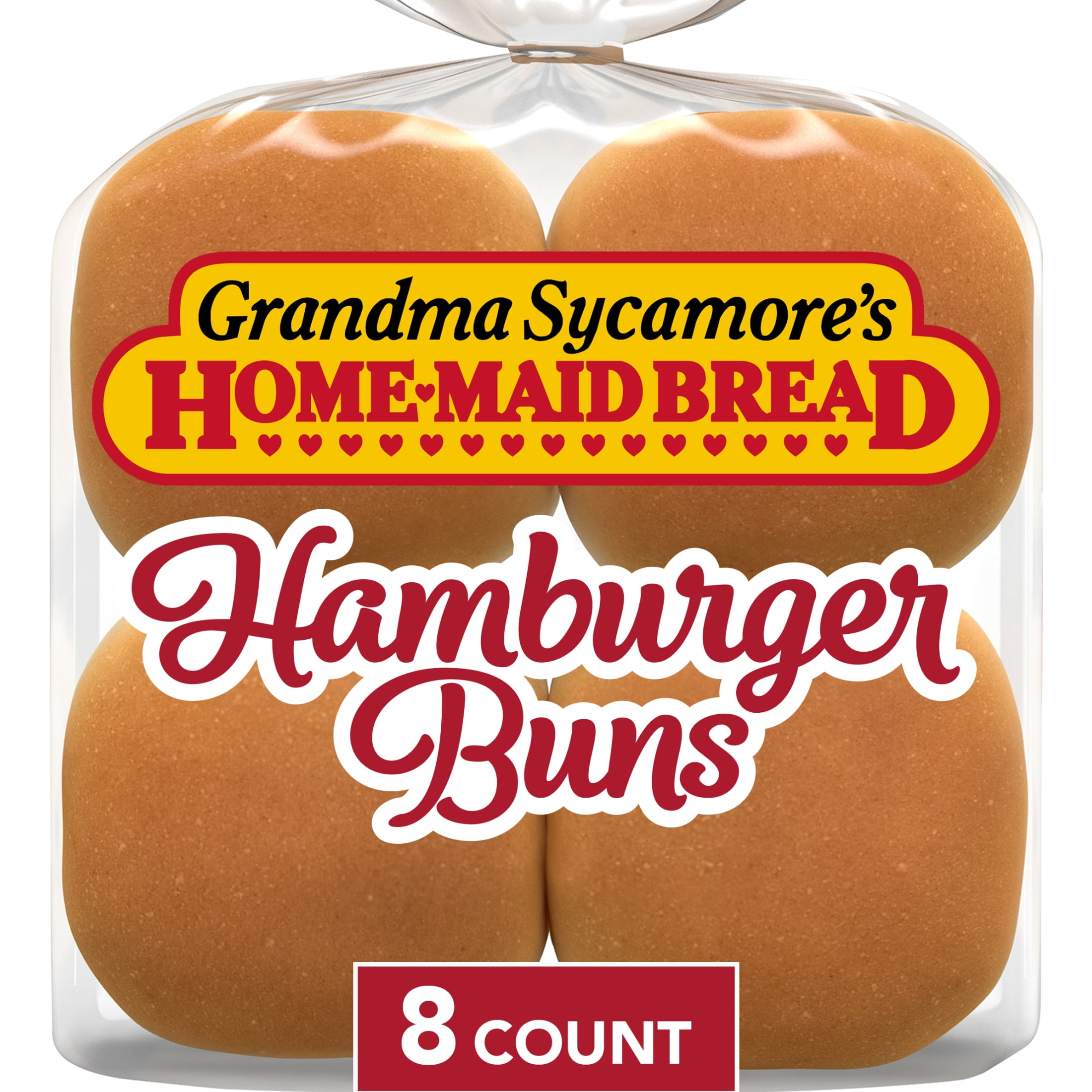 Grandma Sycamore's Plain Hamburger Buns, 8 count, Hamburger Buns, 18 oz Bag