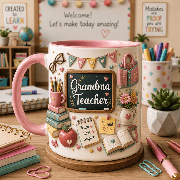 Grandma Teacher Mug Personalized Name Coffee Cup for Back to School Gift
