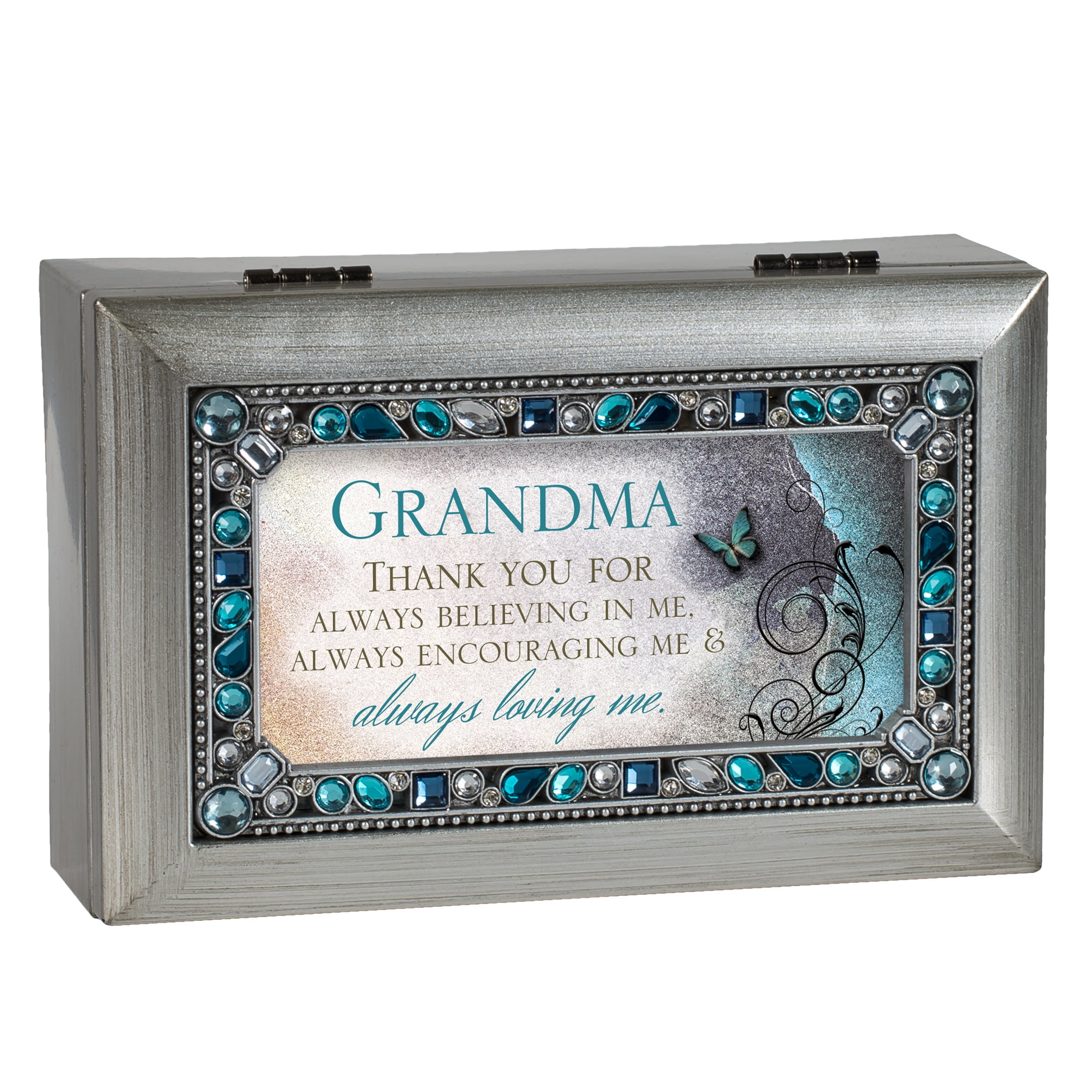 Cottage Garden Baptism Jewelry Music Box - Plays Jesus Loves Me With Photo Frame Lid