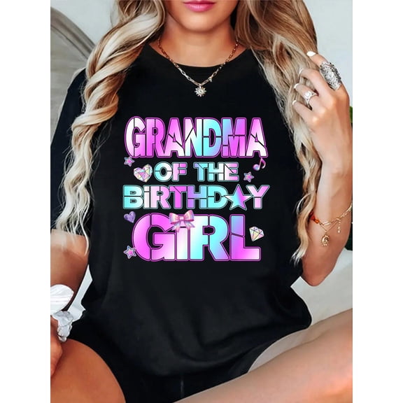 Grandma The Birthday Girl Kpop Family Birthday Party Girls T-Shirt casual short sleeve crew neck cotton tee tops for women