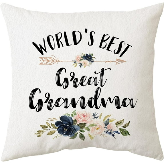 Grandma Themed Pillowcase Decorations for Home, Farmhouse Floral World‘s Best Great Grandma Pillow Cover 18\u201dx18\u201d, Grandma Gifts