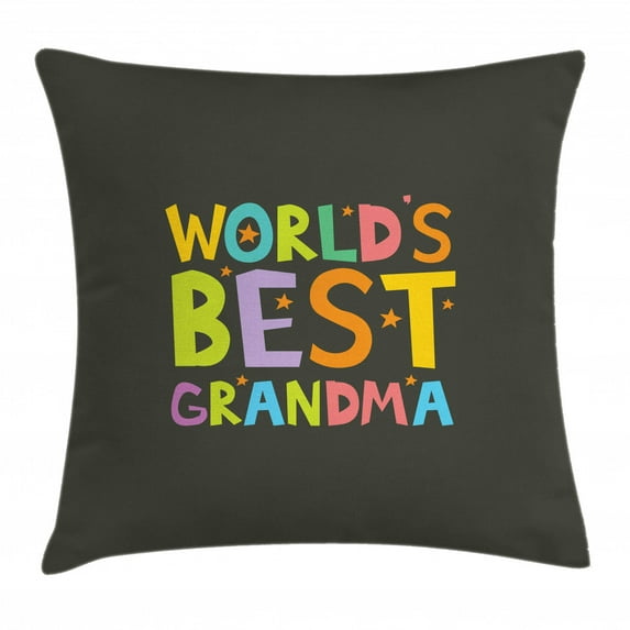 Grandma Throw Pillow Cushion Cover, Best Grandmother Quote with Colorful Letters Doodle Stars on Greyscale Background, Decorative Square Accent Pillow Case, 24 X 24 Inches, Multicolor, by Ambesonne