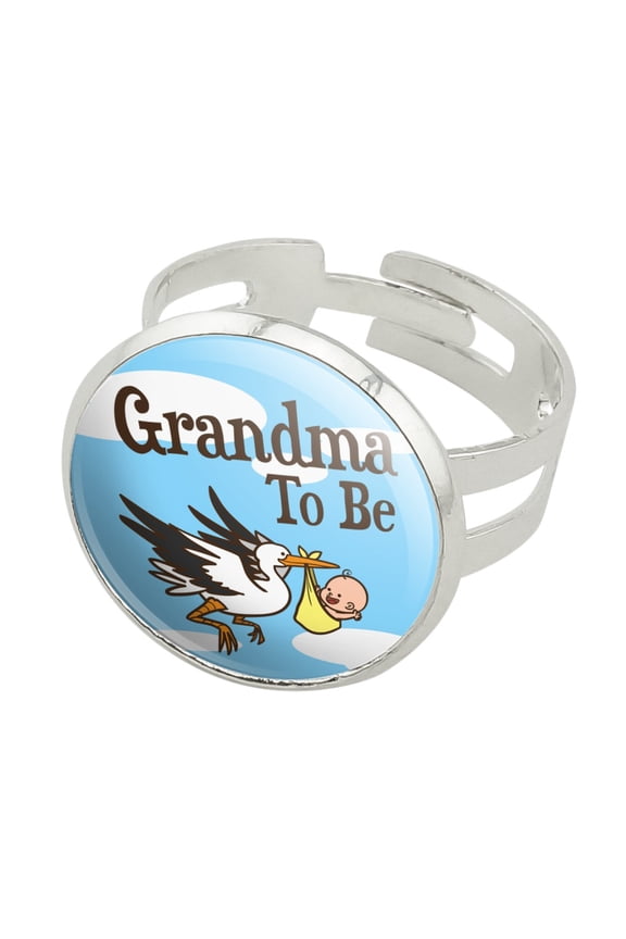 Grandma To Be Stork Baby Grandmother Silver Plated Adjustable Novelty Ring