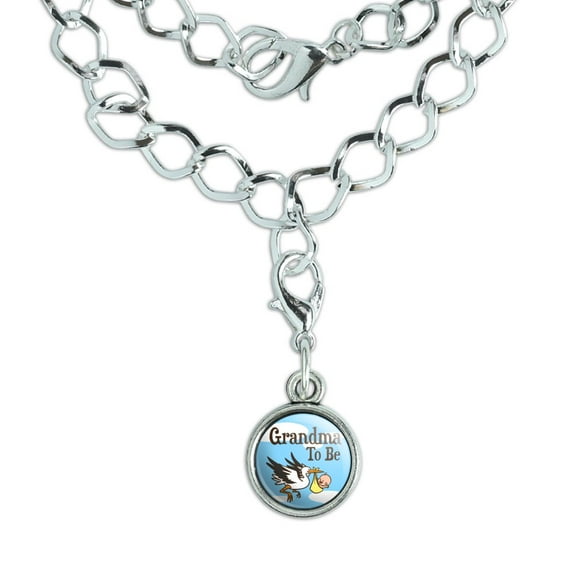 Grandma To Be Stork Baby Grandmother Silver Plated Bracelet with Antiqued Charm