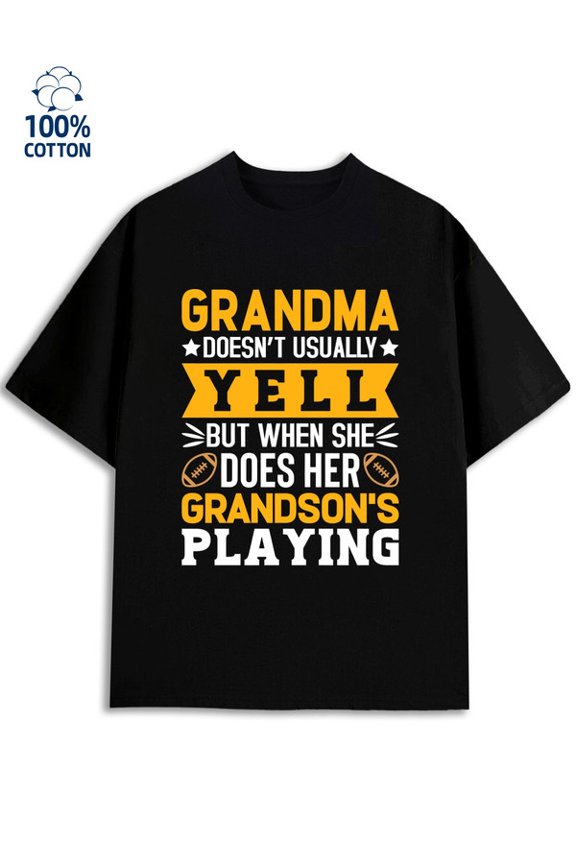 Grandma Yells men 180G 100% Cotton black Retro Unisex Shirt Crewneck tshirts Classic Unisex Shirt Short Sleeve tshirts Trendy Unisex Shirt Printed tshirts Original Unisex Shirt Printed tshirts