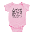 thumbnail image 1 of Grandma You Gotta Come Get Me Your Daughter Is Freaking Out Funny Baby Girl Boys Romper, 1 of 5