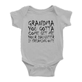 thumbnail image 1 of Grandma You Gotta Come Get Me Your Daughter Is Freaking Out Funny Baby Girl Boys Romper, 1 of 5