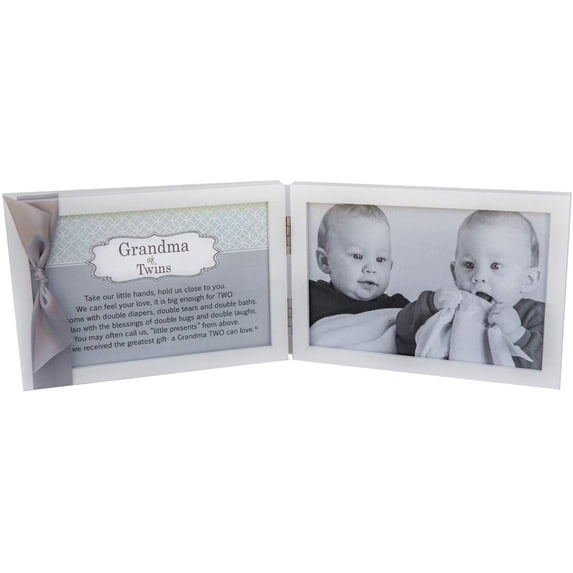 Grandma of Twins Poem White Double Hinged 4 x 6 Photo Frame with Ribbon