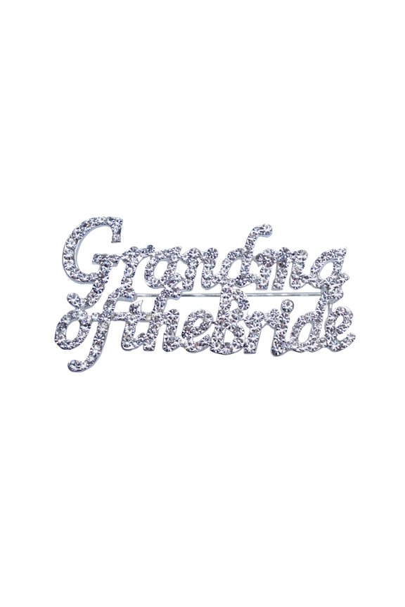 Grandma of the Bride Brooch Silver Rhinestone Wedding Pin, Crystal Bridal Jewelry Gift for Grandmother, Elegant Wedding Accessory for Dress or Bouquet