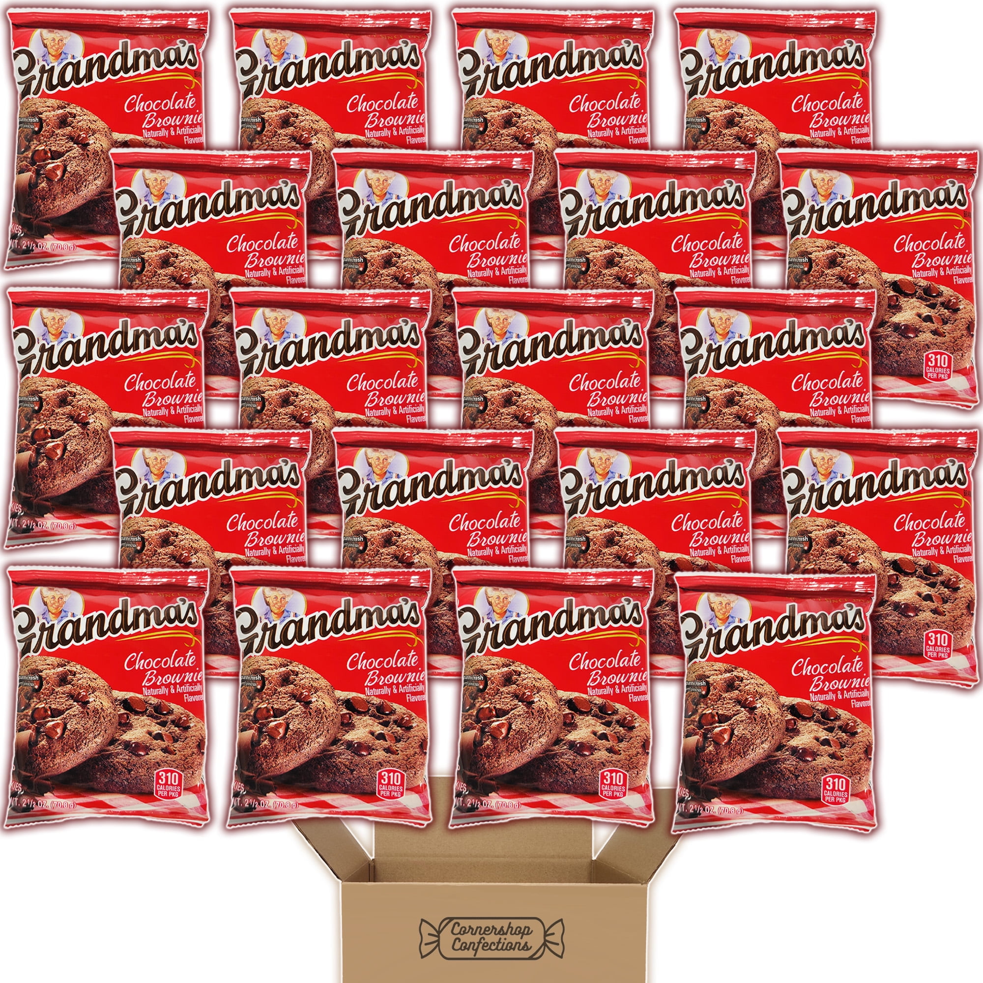Grandma's Chocolate Brownie Cookies Bulk Pack - 20 Individually Sealed 2.5 ounce Bags, Each With 2 Large Cookies - For Birthdays, Lunchboxes, Work Snacks, Road Trips in Cornershop Confections Pack