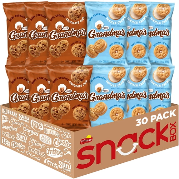 Grandma's Chocolate Chip and Vanilla Creme Flavored Mini Cookies, 30 Pack, (Packaging May Vary)
