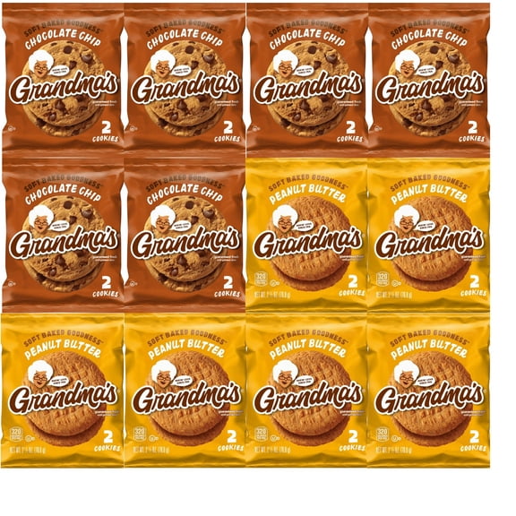 Grandma's Cookie - Chocolate Chip&Peanut Butter, Pack of 12, Soft Baked, Bundled by Shoppyway