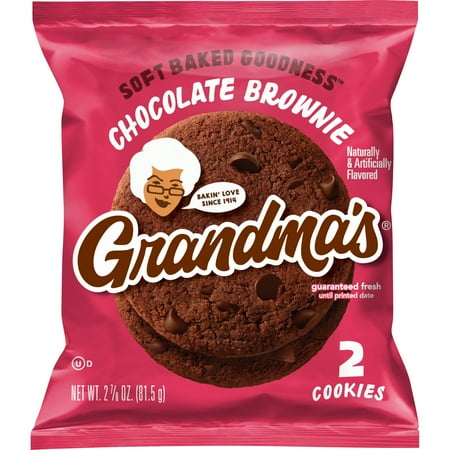 Grandma’s Cookies, Chocolate Brownie Flavored Cookies, 2.875oz Cookie Packs, (2 Count Bag) (Packaging May Vary)