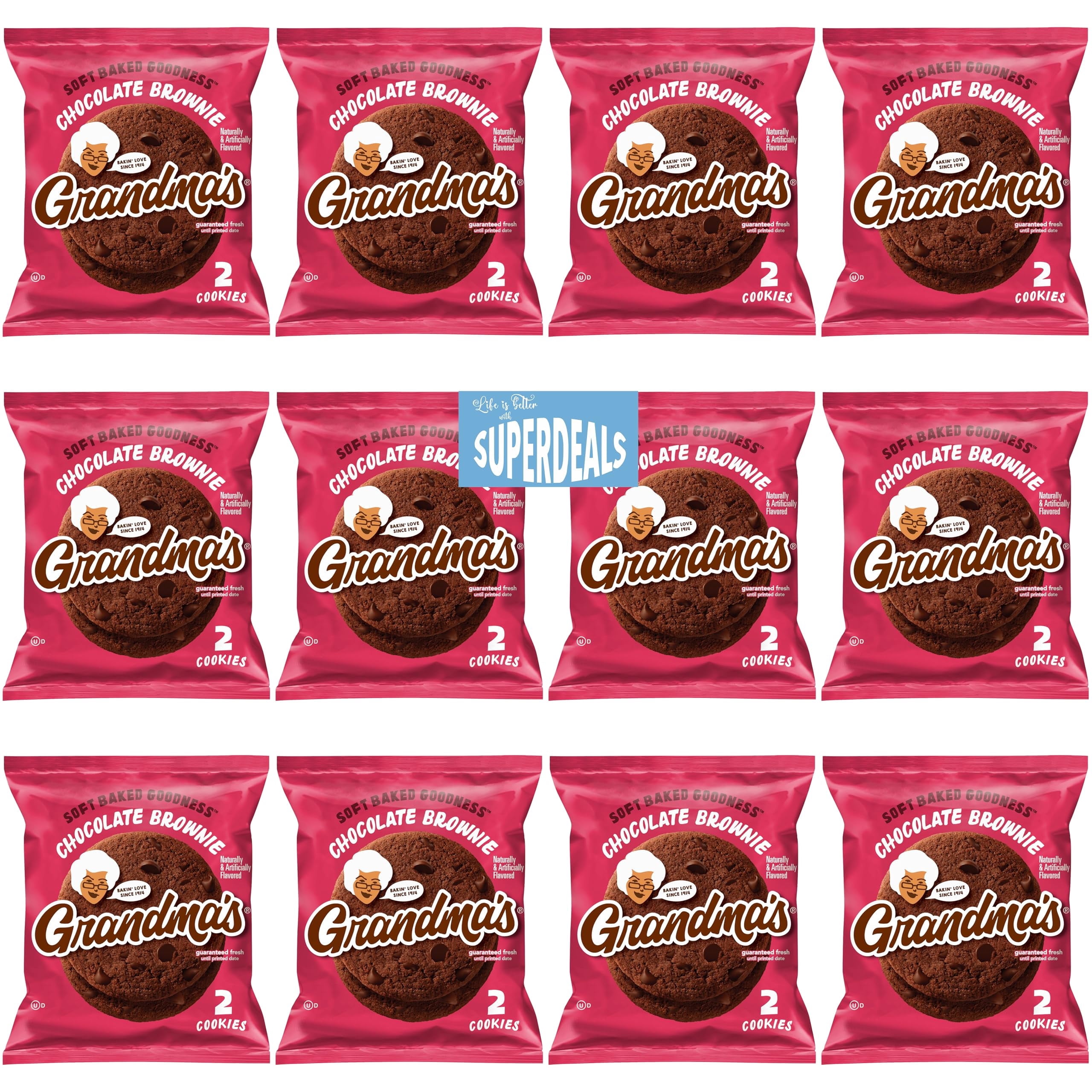 Grandma's Cookies, Chocolate Brownie, (Pack of 12) Bundled by SUPERDEALS, 2.50 Oz Bag, with Mystery Gift