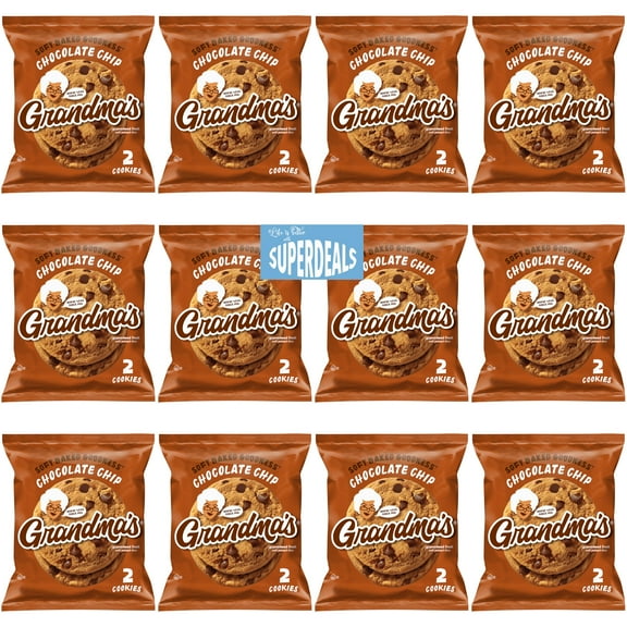 Grandma's Cookies, Chocolate Chip, (Pack of 12) Bundled by SUPERDEALS, 2.50 Oz Bag, with Mystery Gift