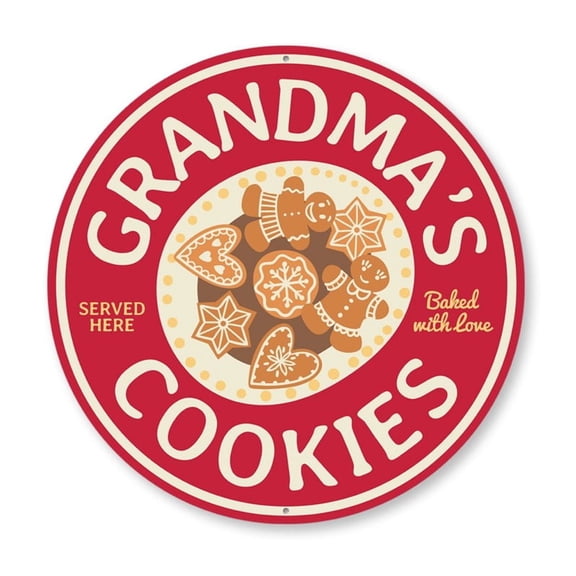 Grandma's Cookies Holiday Aluminum Metal Decor Sign - 12" Round