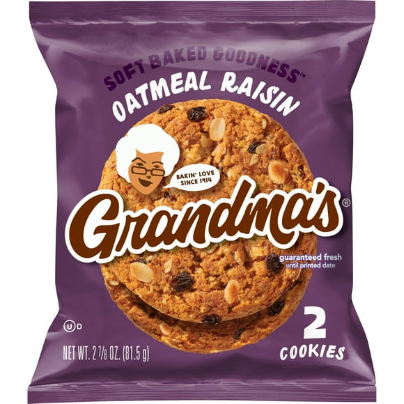Grandmas Cookies, Oatmeal Raisin Cookie, 2.875 oz Cookie Pack, (2 Count Single Bag) (Packaging May Vary)