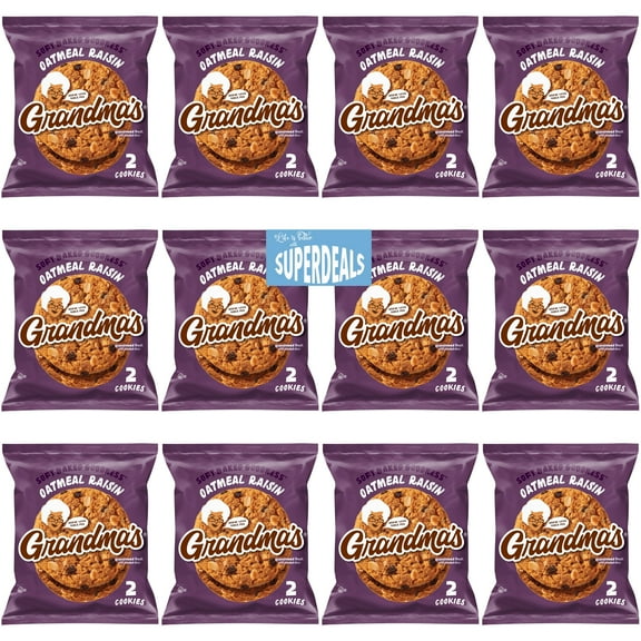 Grandma's Cookies, Oatmeal Raisin, (Pack of 12) Bundled by SUPERDEALS, 2.50 Oz Bag, with Mystery Gift