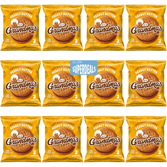 Grandma's Cookies, Peanut Butter, (Pack of 12) Bundled by SUPERDEALS, 2.50 Oz Bag, with Mystery Gift