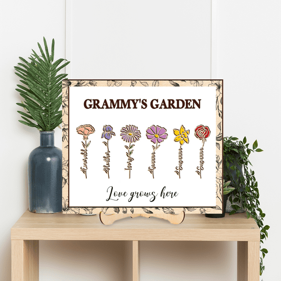 Grandma's Garden Birth Flower Bouquet, Personalized Gift for Grandma from Grandchildren, Mothers Day Gift for Mom, Custom Family Name 8x10 inches