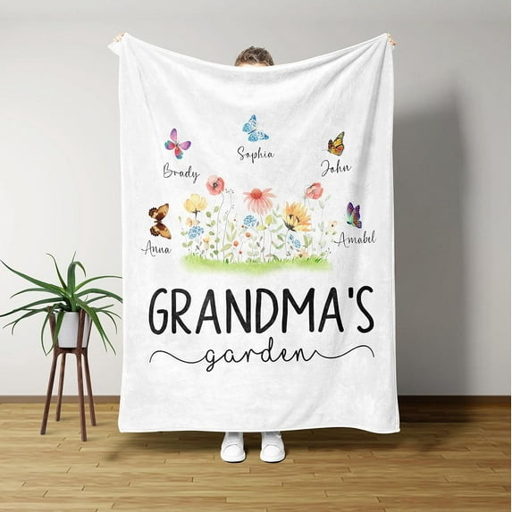 Grandma''s Garden Birth Month Flower Blanket - Grandma Gifts - Birthday Gifts for Grandma - Nana Mimi Gigi Gifts - Gifts for Women - Home Decor