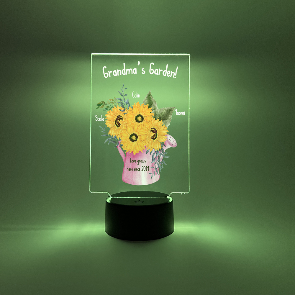 Grandma's Garden Custom Personalized LED 16 Colors Light Lamp Flowers Jar Grandma Nana Mema Grams Mother's Day Birthday Christmas Holiday Family Gift!