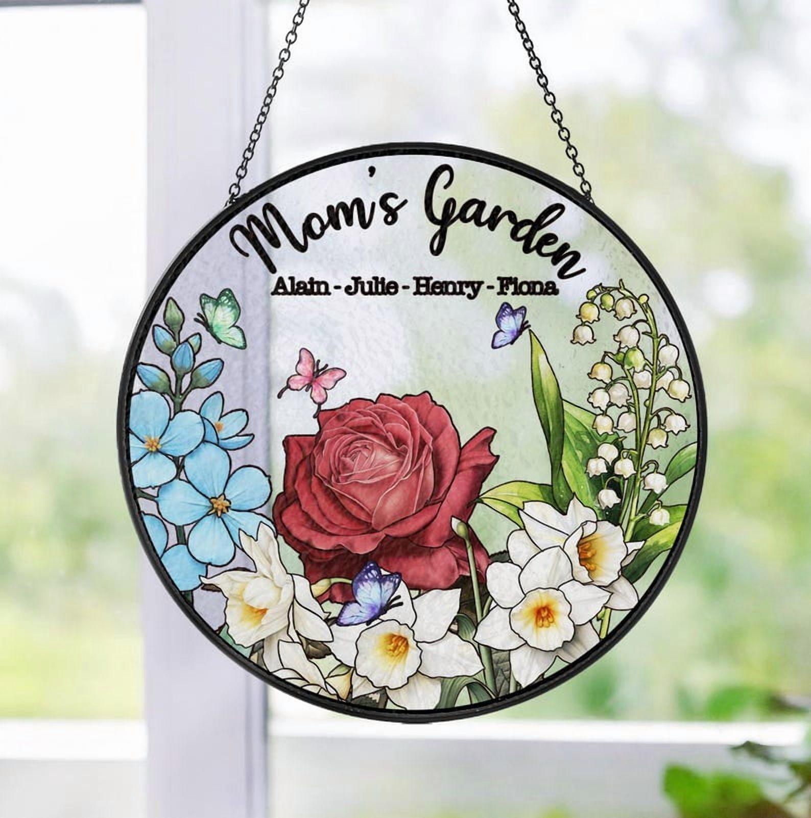Grandma's Garden Stained Glass Suncatcher – Custom Nana Birth Month ...