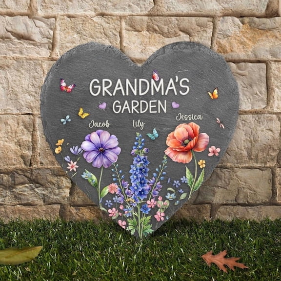 Grandma's Garden Stone – Personalized Stepping Stone Gift for Grandma, Mother’s Day Gift from Grandchildren, Birth Month Flower